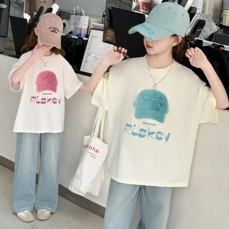 [专柜品质]女童短袖套装夏季2025新款女孩童时尚休闲牛仔裤两件套