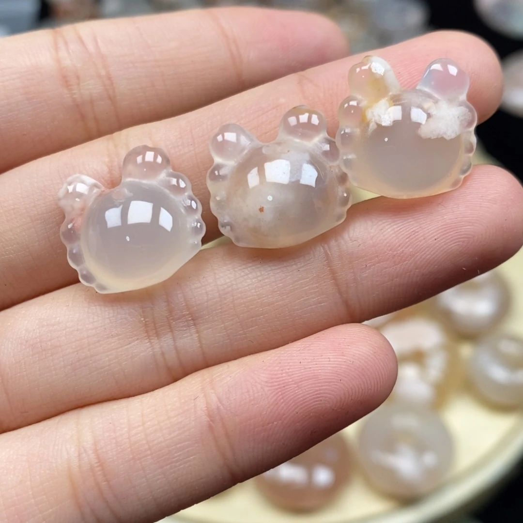 玛瑙/玉髓未镶嵌手绳小螃蟹3个高冰飘花