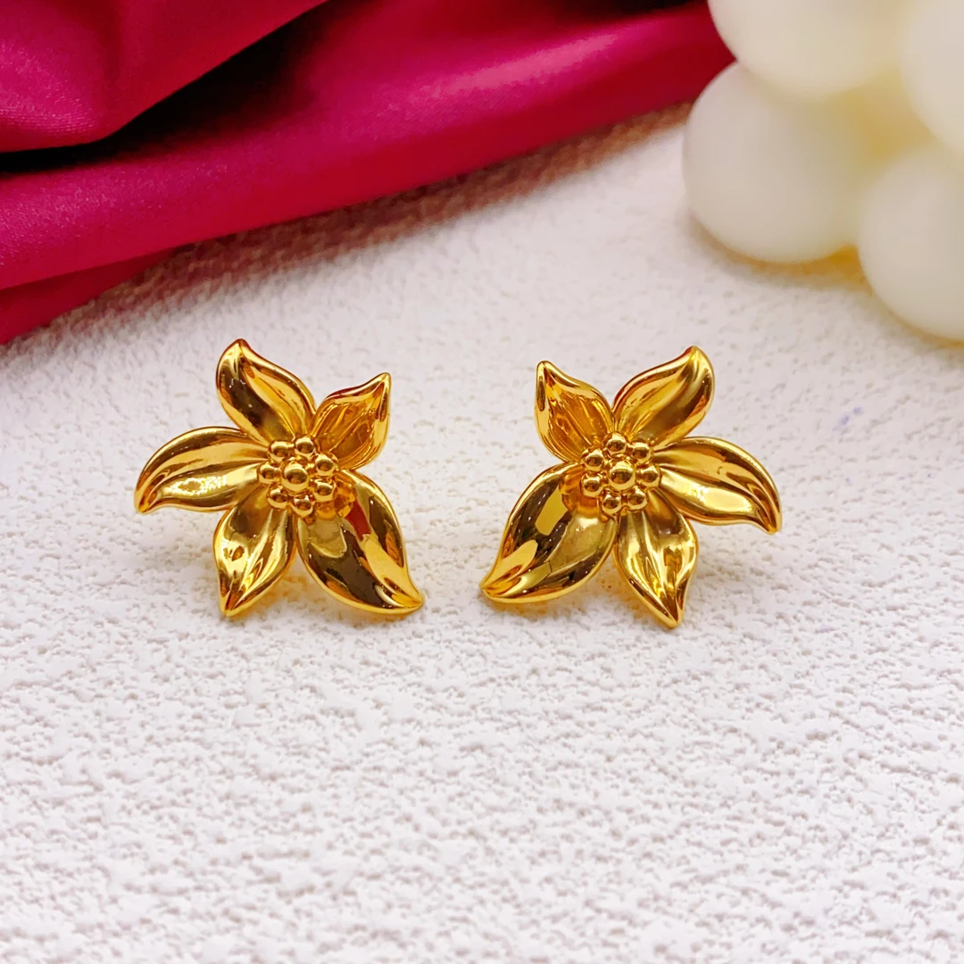【木韵阁】足金999 5D黄金紫荆花朵耳钉时尚黄金时尚 4.64