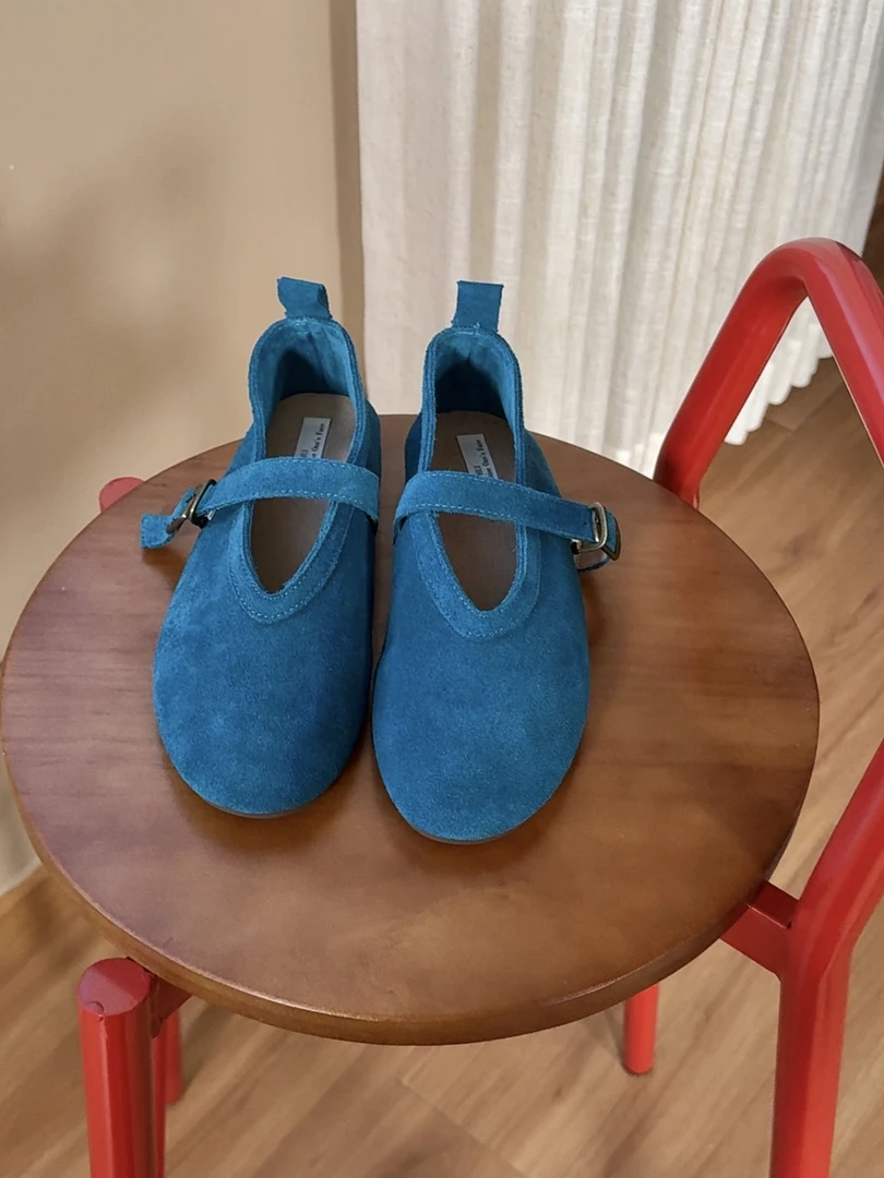 HUI - 【记事】94412 孔雀蓝真皮玛丽珍反绒鞋