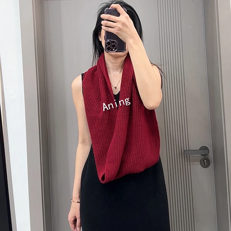 孤品随缘 捡漏【康赛妮100%纯山羊绒】松弛感多功能加厚围脖酒红色