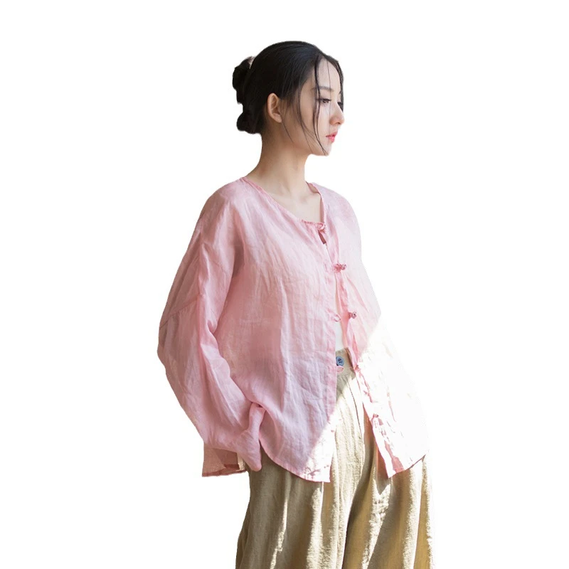 衬衣盘扣女装女式苎麻支棉麻新款春夏防晒衣砂洗24100薄开衫文艺