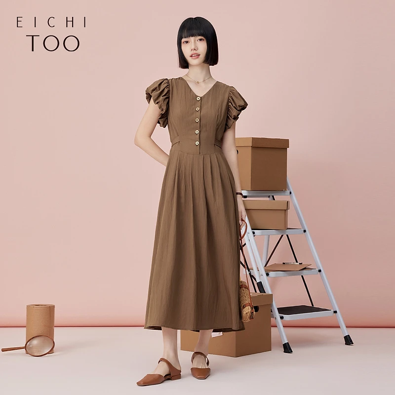 爱居兔夏季新款柔软舒适时尚显瘦短袖连衣裙EQLBJ2P019A