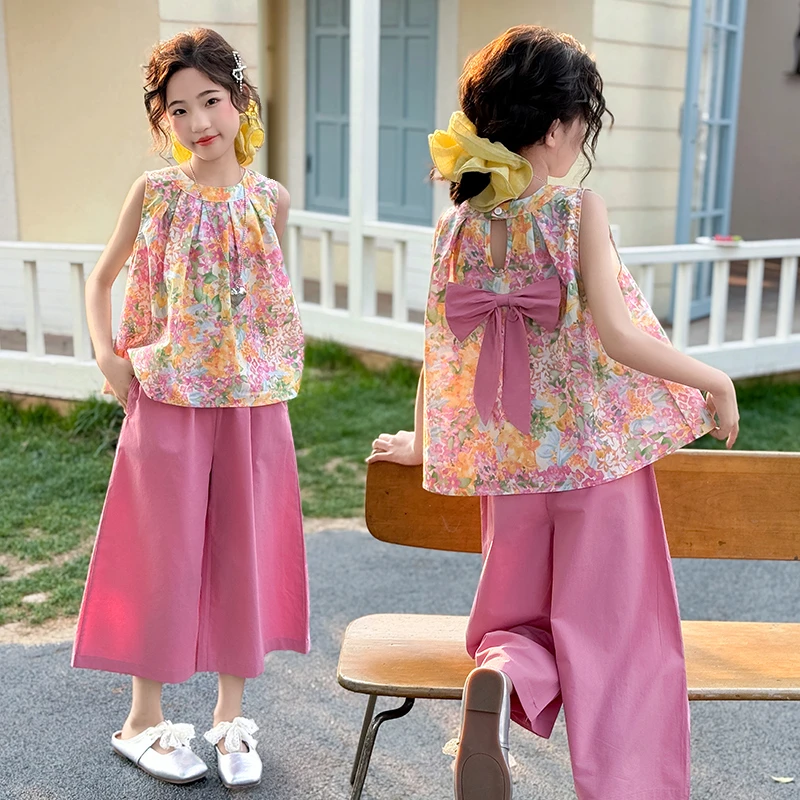 女童套装夏季碎花薄款2025新款中大童夏装洋气儿童夏款时髦两件套