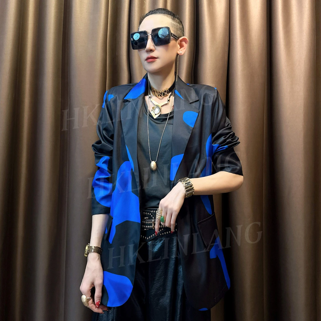 伦哥定制 I 时尚百搭印花春夏款克莱因蓝色长袖小西装 2555#