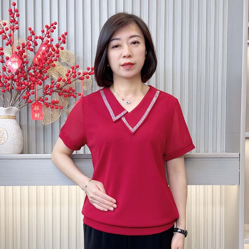 夏季新款时尚洋气休闲百搭气质显瘦减龄宽松大码中老年妈妈装短袖