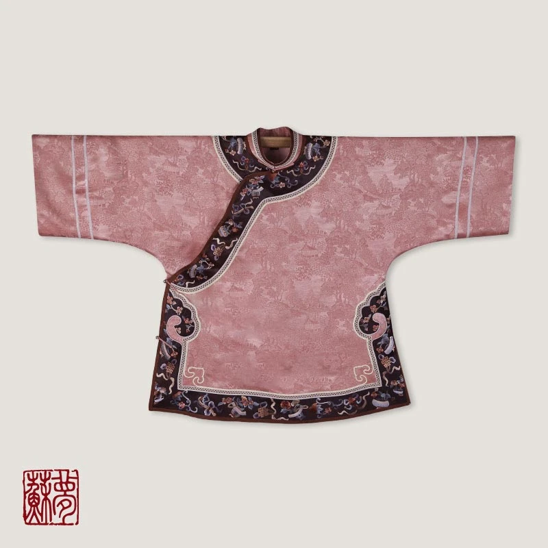 蘇夢【暗花疏影】香云纱杨妃粉立领重工刺绣中国风半大褂01031463