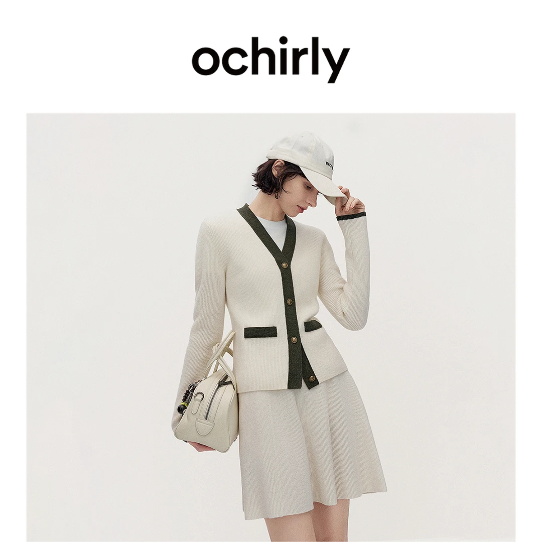 ochirly 澳大利亚100%美丽诺羊毛毛衣女小香风