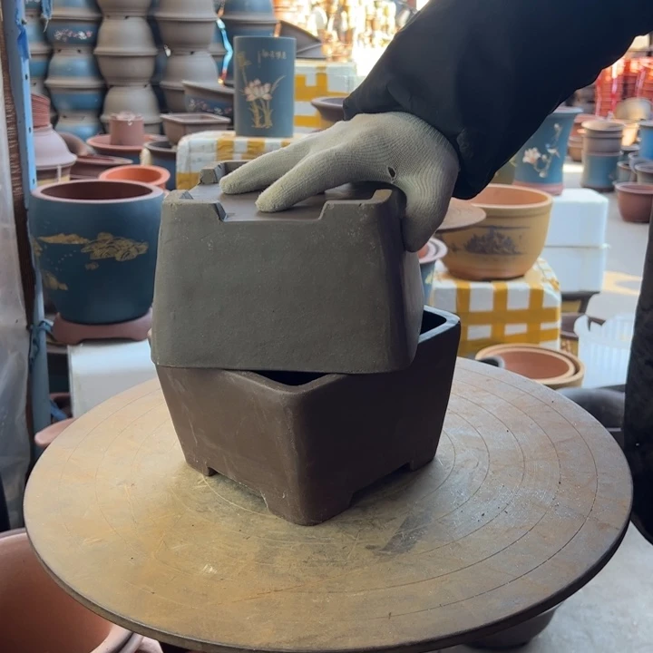 紫砂宜兴紫砂花盆四方17+17