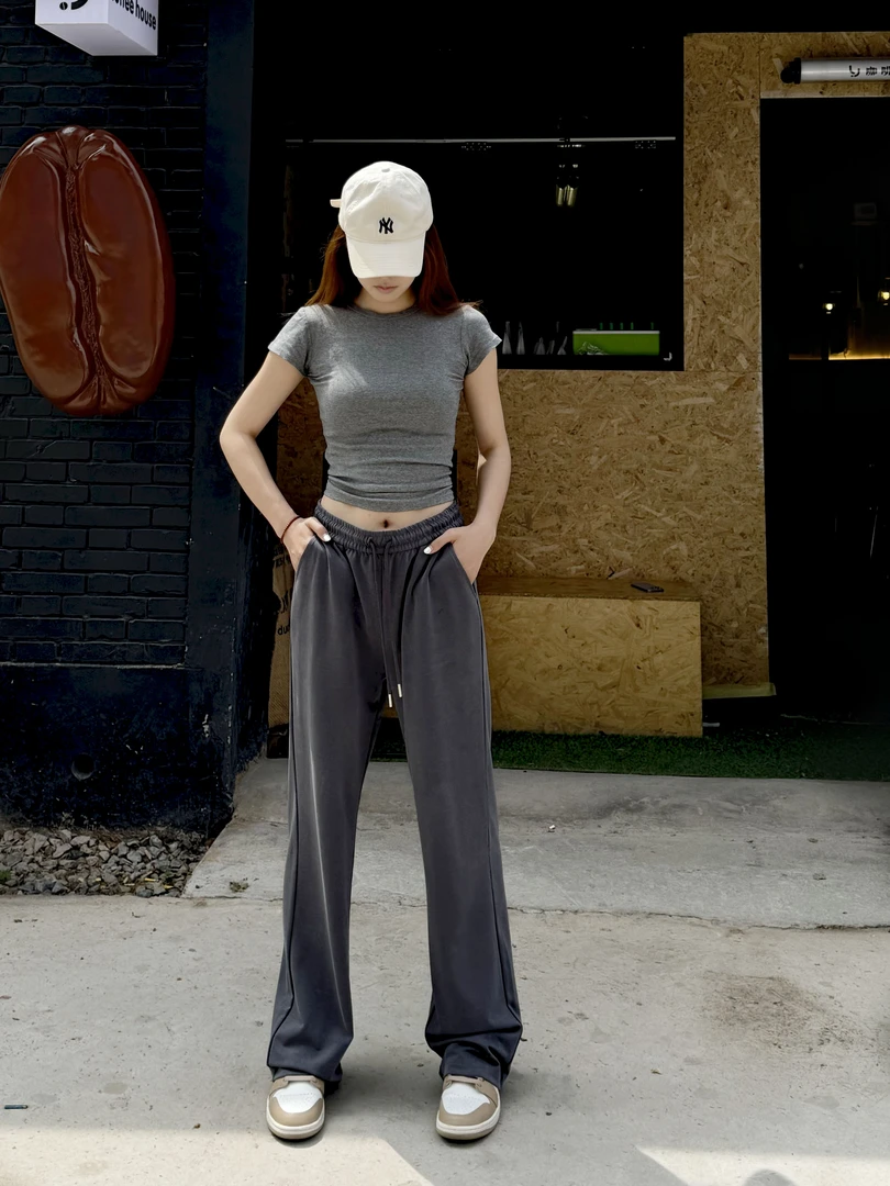 【BB堡包】夏款冰丝砂洗雾感防晒阔腿裤美式辣妹松弛感慵懒显瘦高腰