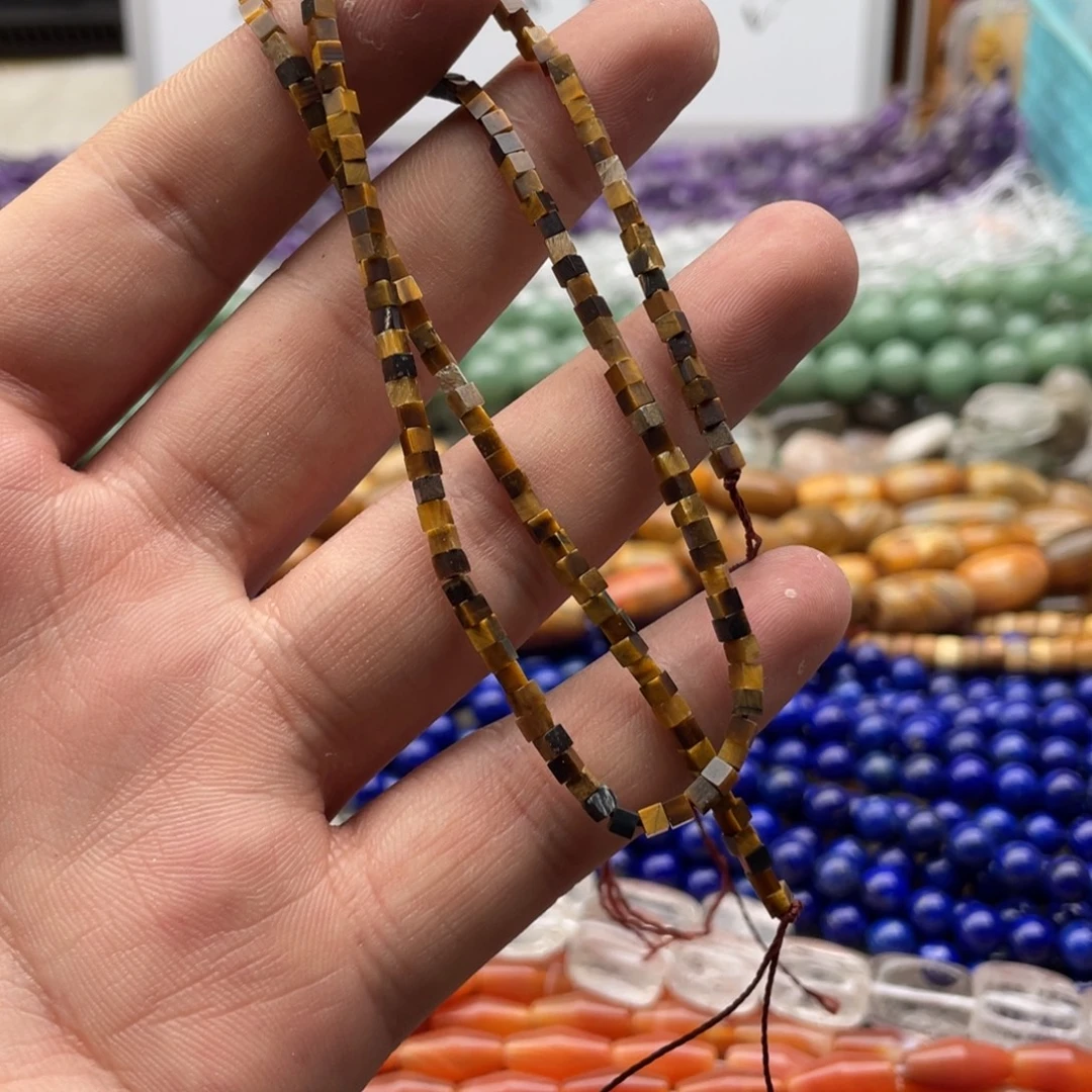 玛瑙/玉髓合金珠宝半成品一条装卡2mm虎眼方糖