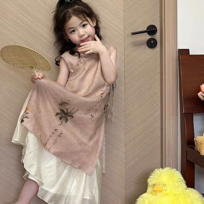 新中式女童旗袍裙夏装2025新款高端国风儿童女宝宝复古背心连衣裙
