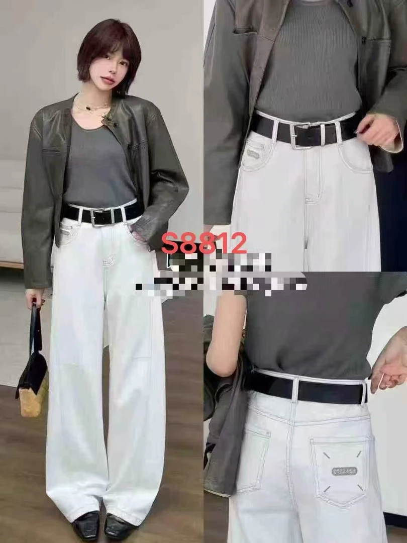 阔腿裤夏季直筒裤美拉德风无弹牛仔裤弯刀裤时尚水洗