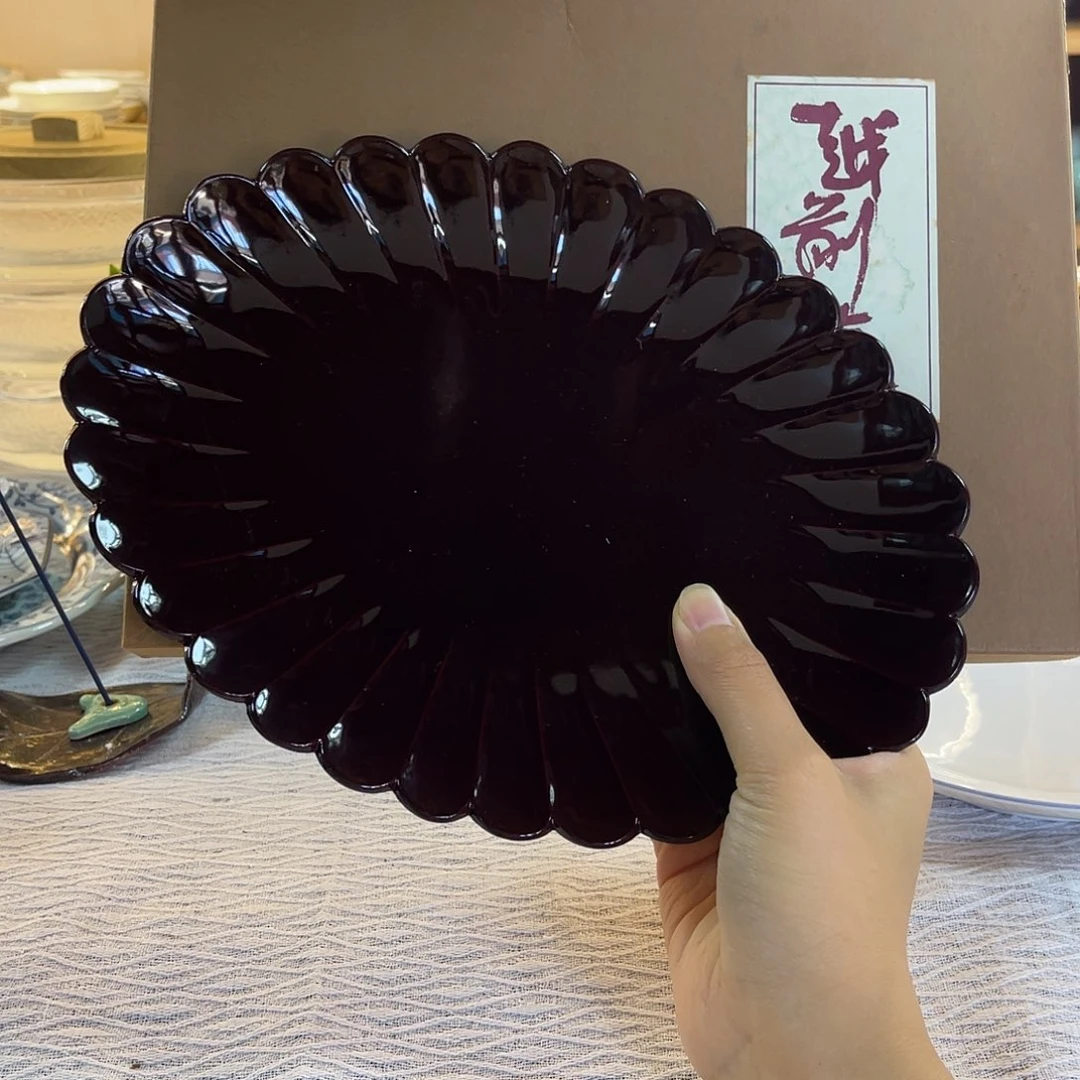 瓷片越前途橘瓣大漆盘子30