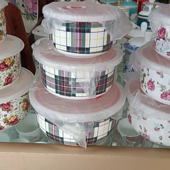 新疆西藏包邮彩格骨质瓷三件套保鲜碗