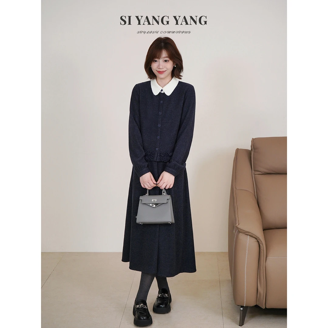 斯洋洋SIYANG绒面撞色小翻领减龄通勤气质半裙套装TZ510A043SYY