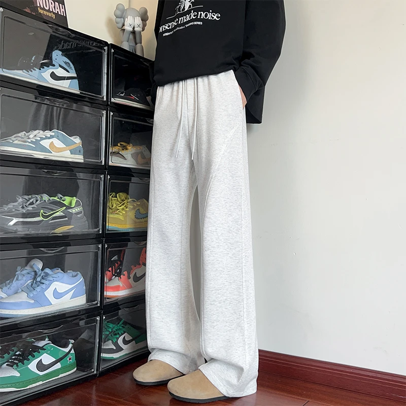 潮牌简约直筒休闲卫裤男潮流美式宽松百搭垂感运动裤休闲裤纯色