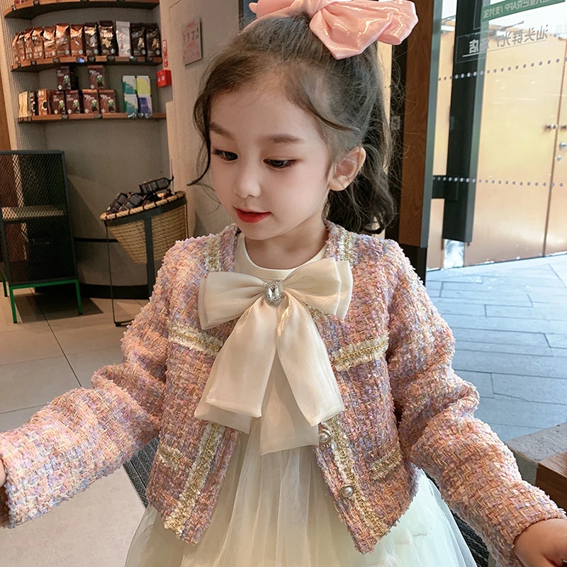 春秋女童小香风外套小女孩网纱长袖连衣裙结公主裙两件套