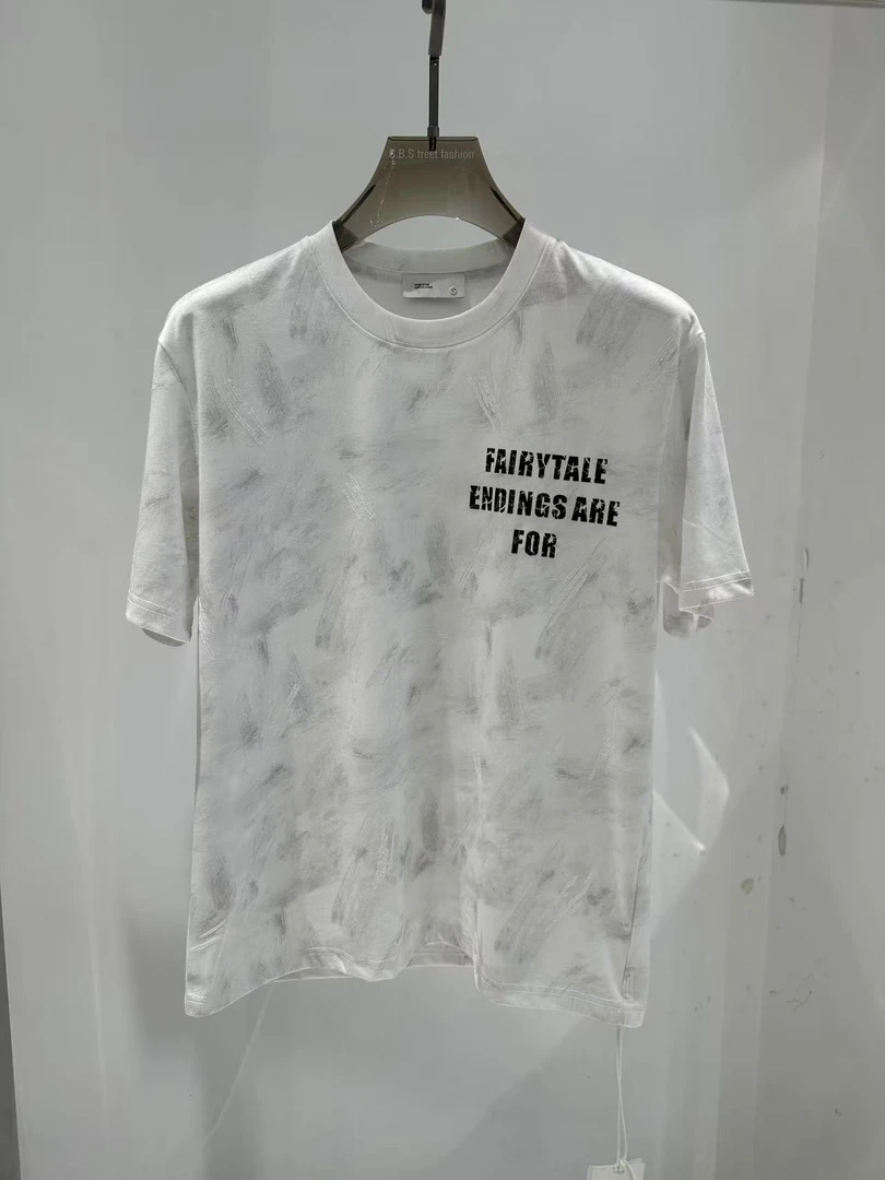 59065-【夏季新款】植绒字母打磨设计烧花工艺潮流时尚圆领短T