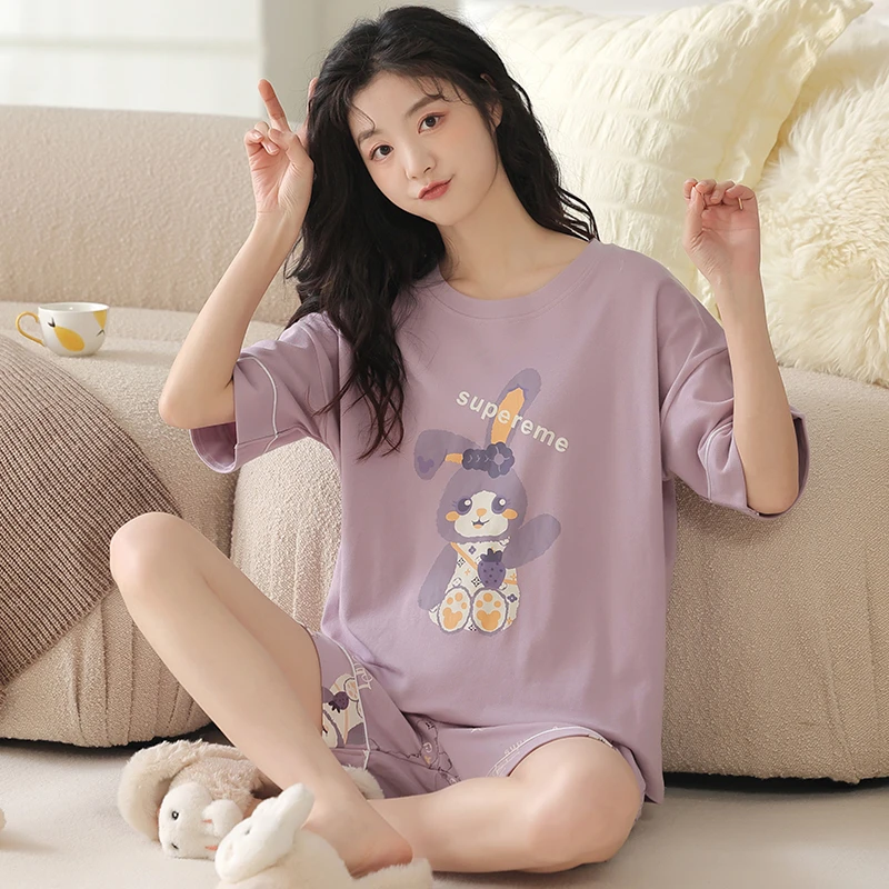 加肥加大码睡衣女士夏季纯棉新款2025年宽松特大号短袖短裤家居服