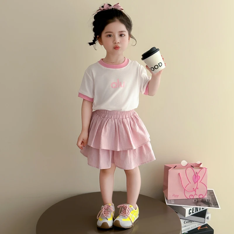 女童夏装短袖套装新款儿童洋气休闲上衣女宝宝夏季百搭裙裤两件套