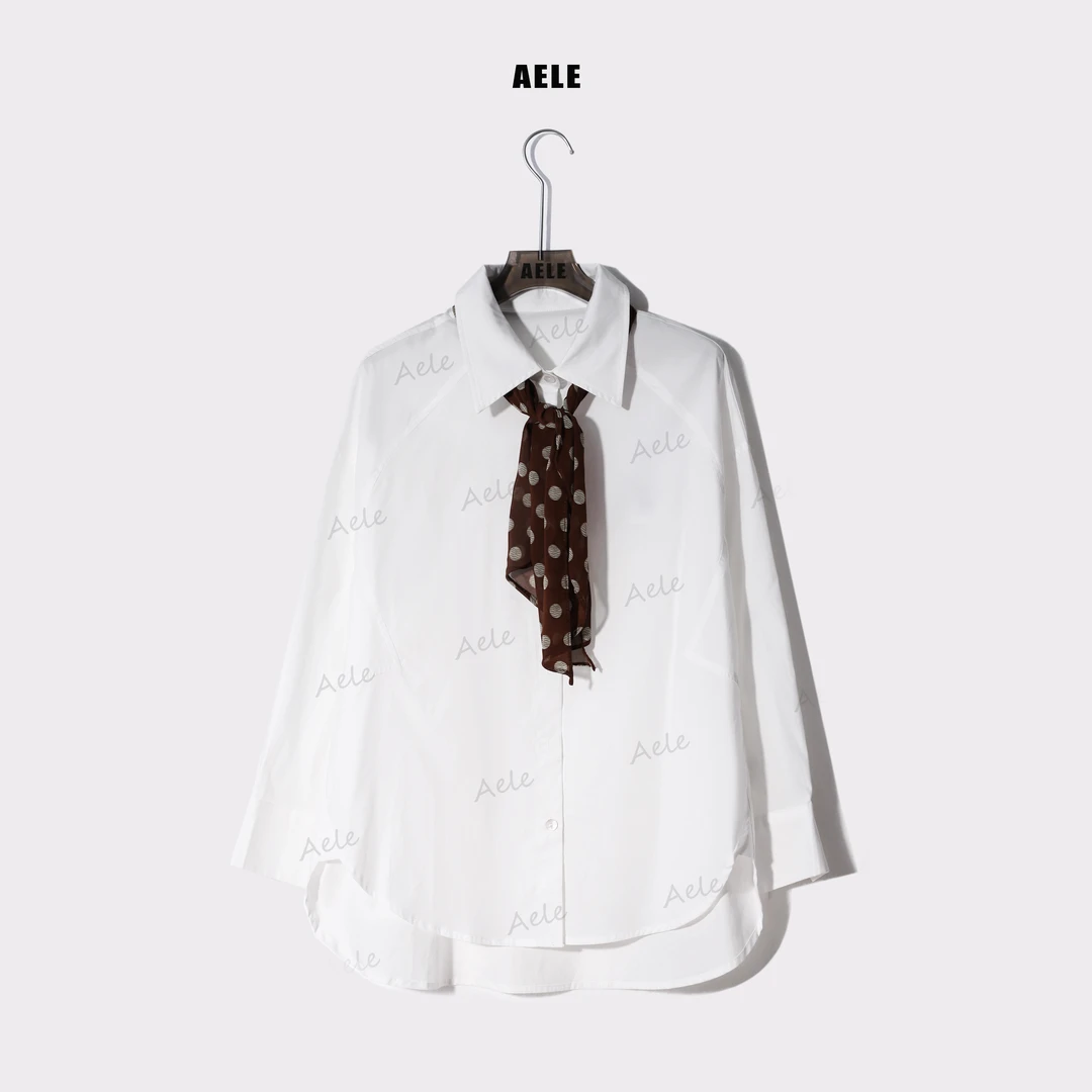 AELE简约白衬衫丝带设计感休闲衬衫 高级感时尚上衣C853 2252 AD