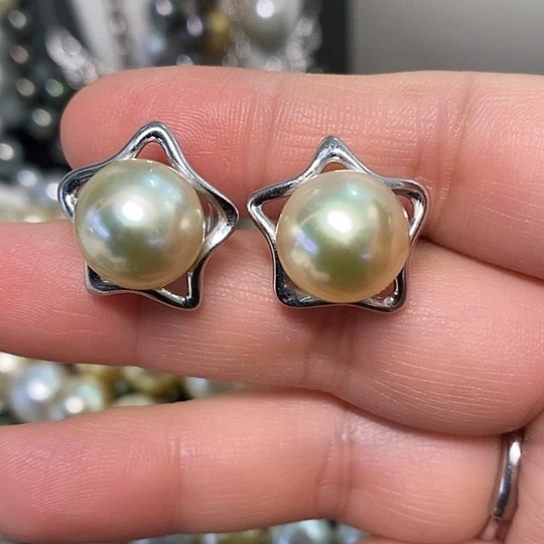 海水珍珠耳饰银S925镶嵌12.39