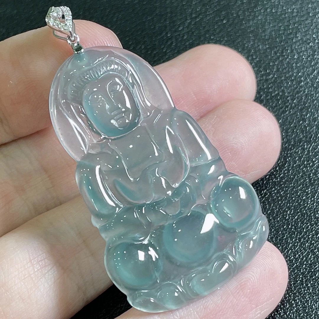 天然A货翡翠蓝冰观音吊坠01（多样性发货)