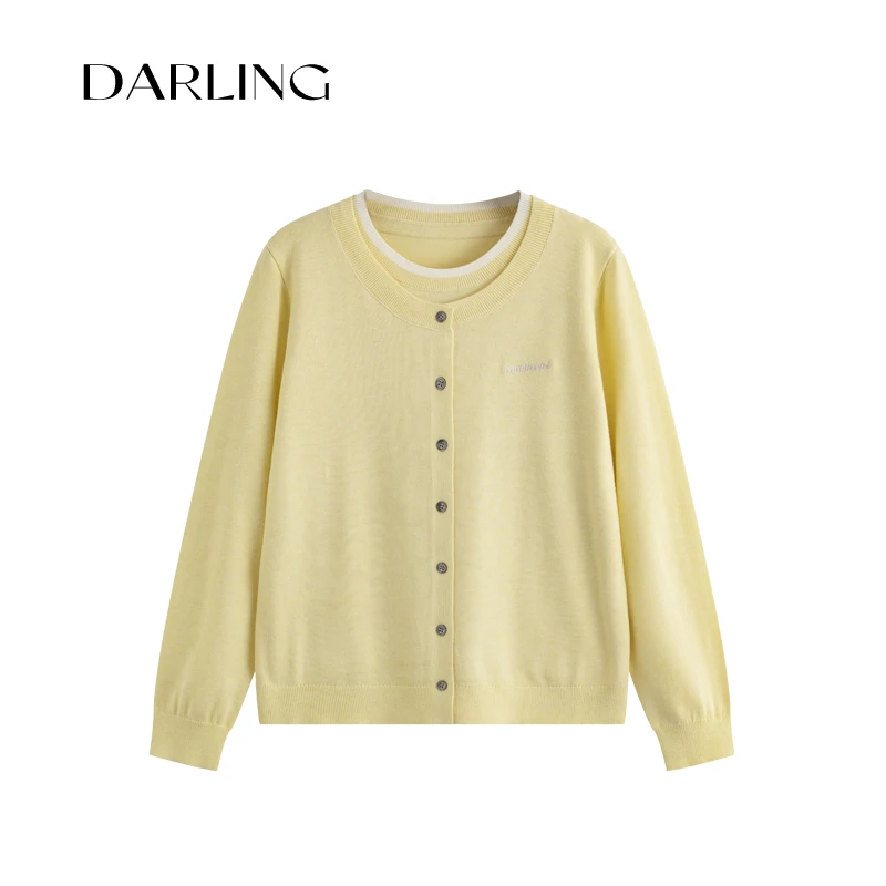 大琳Darling2025春 慵懒简约撞色假两件针织衫百搭拼接显瘦上衣女