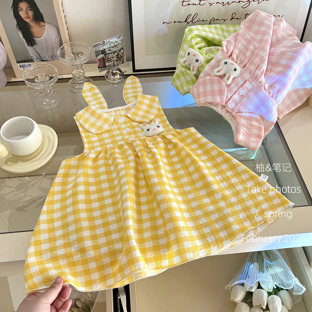 女童洋气连衣裙公主背心夏季可爱格子小兔儿童衣服宽松裙子衣裙