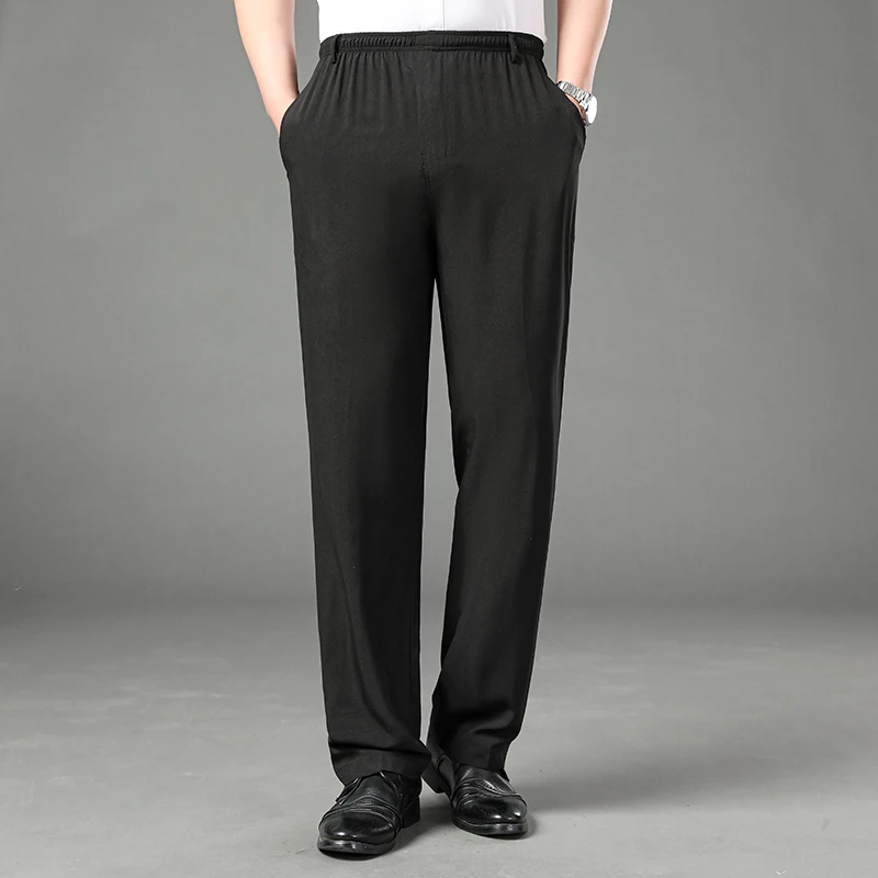 真丝中老年男装直筒裤男士夏季轻薄凉感运动高弹垂感直筒休闲裤