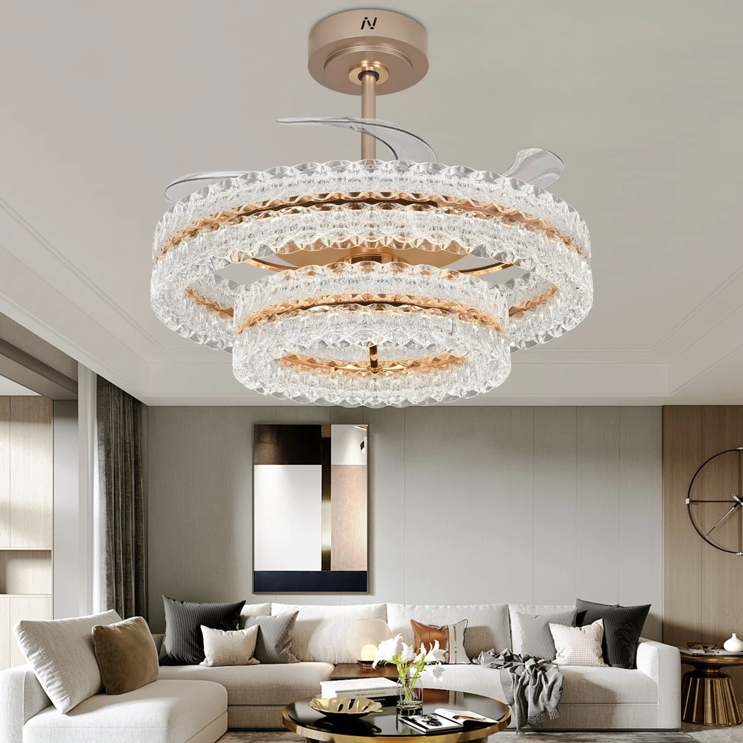 高端A类水晶银河隐形风扇轻奢北欧吸顶扇吊扇客厅灯卧室灯餐厅灯