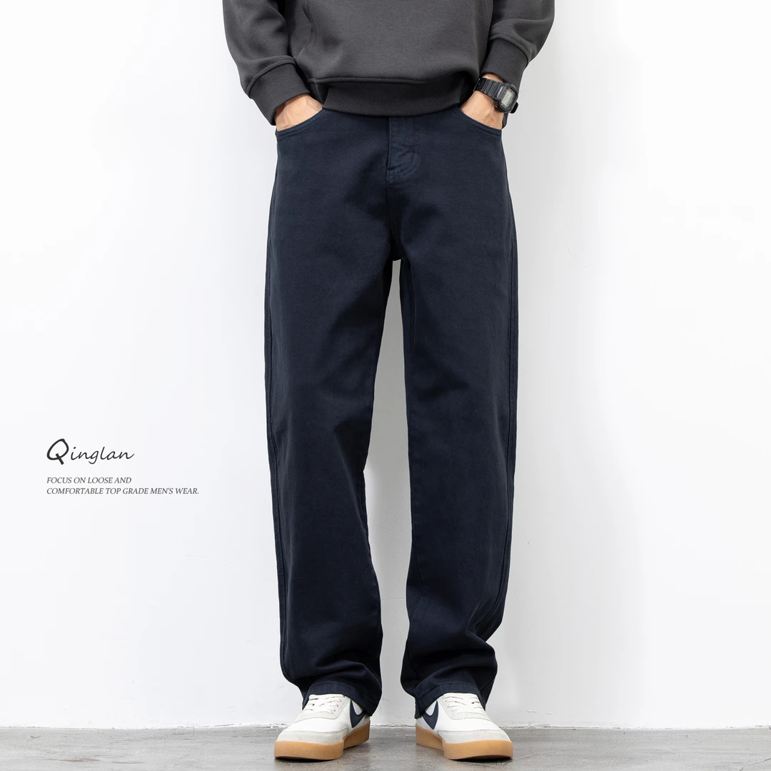 高端牛仔裤男直筒宽松潮流休闲弹力百搭长裤大码冬季加绒加厚裤子