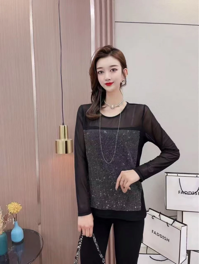 1031-早秋大码高温烫钻弹力打底衫