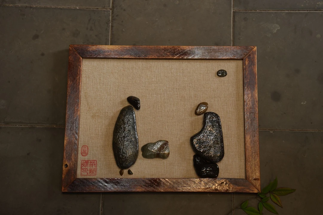 周礼禅意画45.5*35.5CM天然石头创意拼画