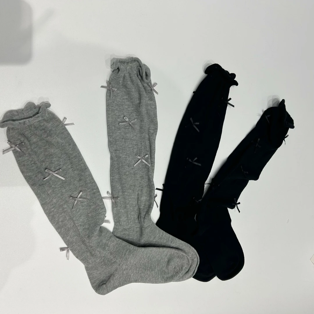 18002#芭蕾风蝴蝶结堆堆袜小腿袜