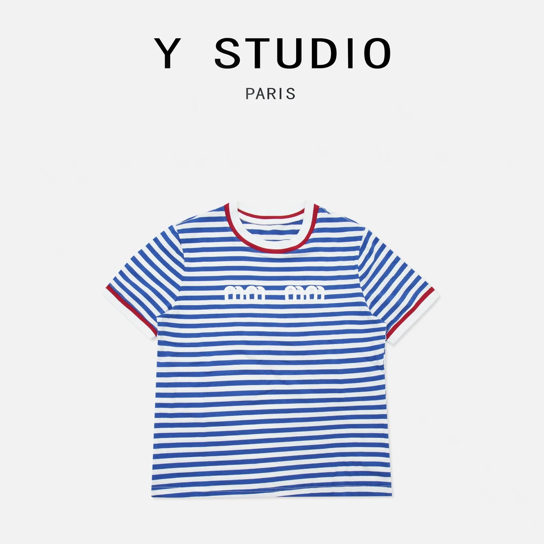 【大妮专属】（荷塘月色）2025夏季设计重工高街时尚休闲条纹圆领