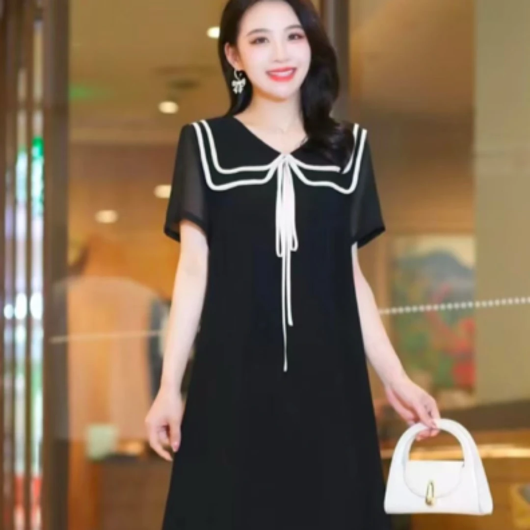 8851夏季新款娃娃裙减龄学院风显瘦法式大码遮肉遮胯宽松连衣裙