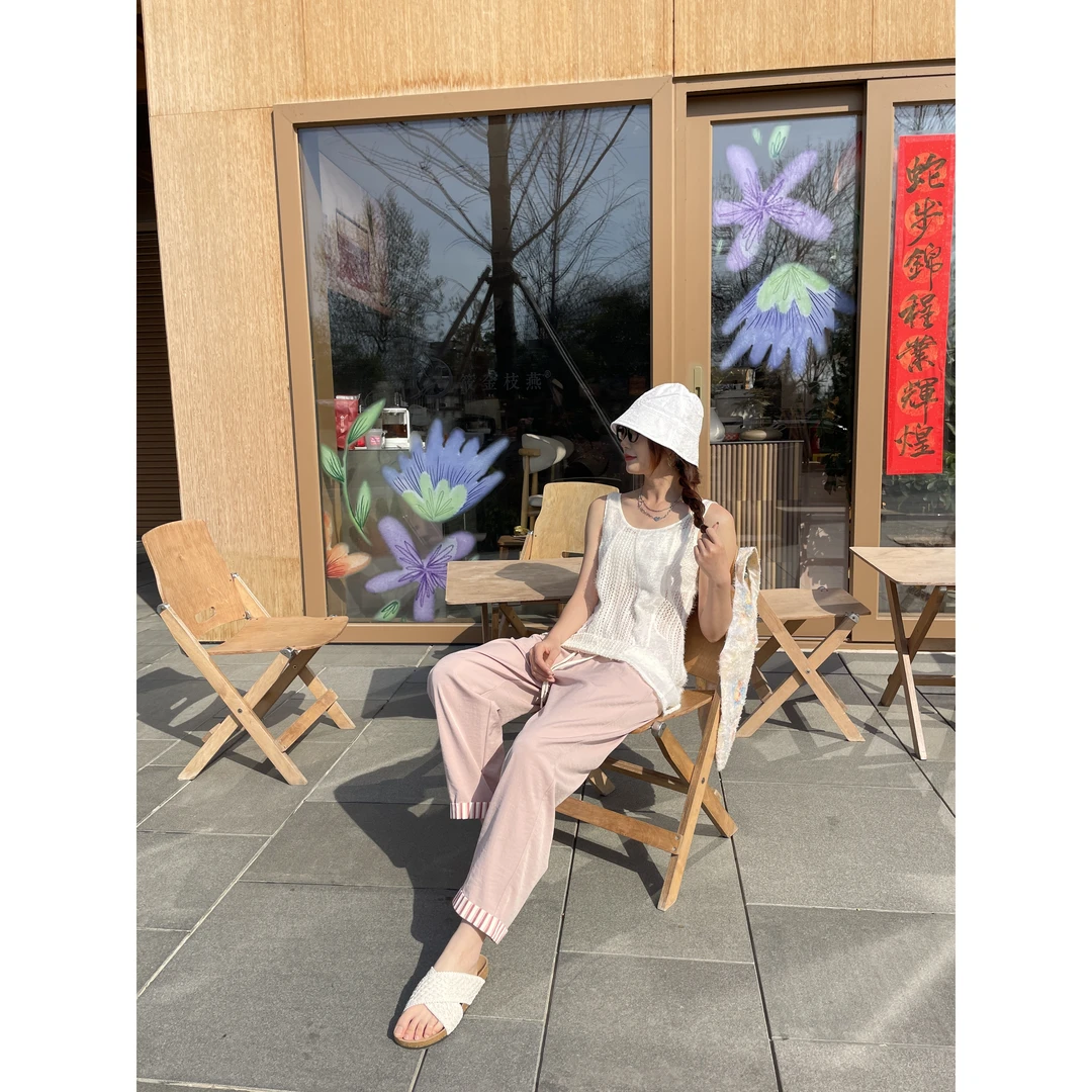 25009春夏薄款森系卷边复古老爹裤L