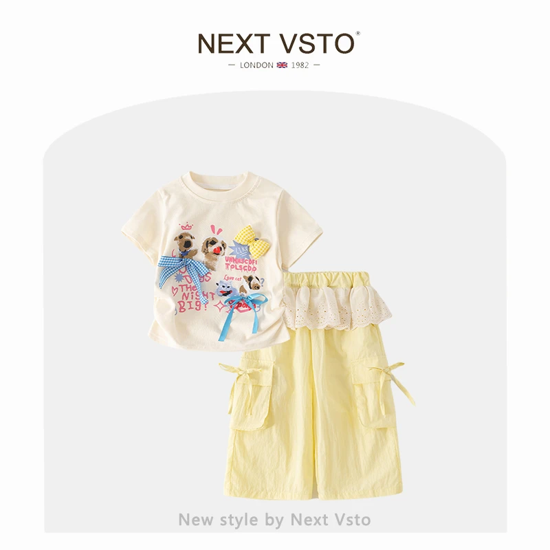 英国NEXT VSTO女童休闲套装夏季超好看女宝宝短袖t恤阔腿裤两件套