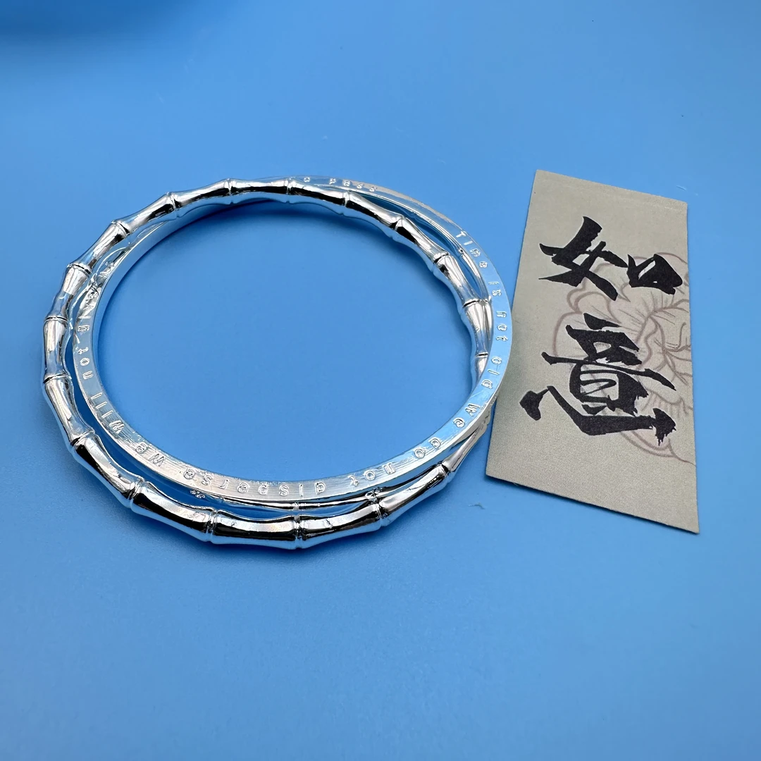 合金手镯 复古轻奢双环四叶草竹节闭口手镯款小众国风女士送女友