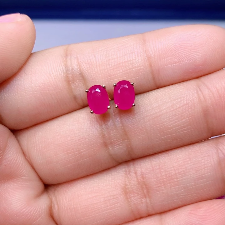 红宝石耳饰银S925镶嵌