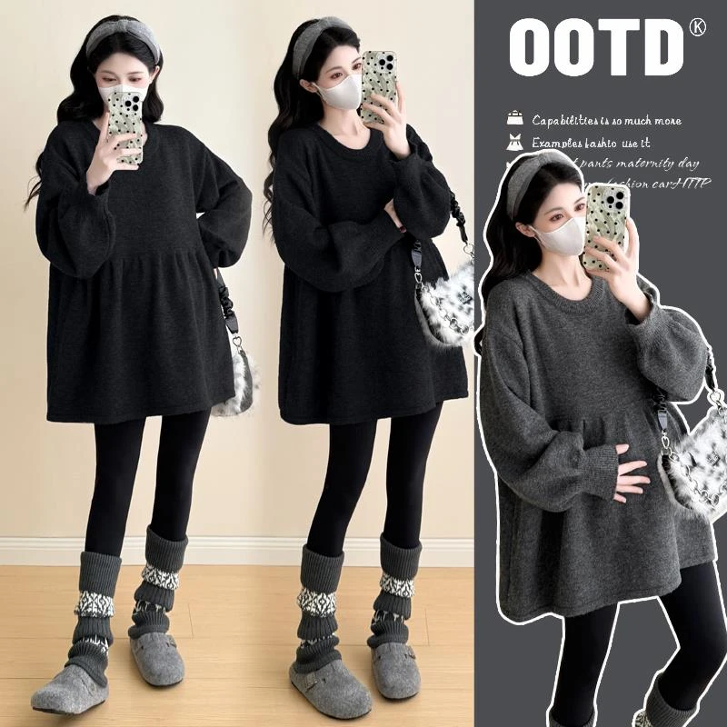 孕妇秋装连衣裙2025新款长袖小个子慵懒风显瘦减龄甜美秋冬季裙子