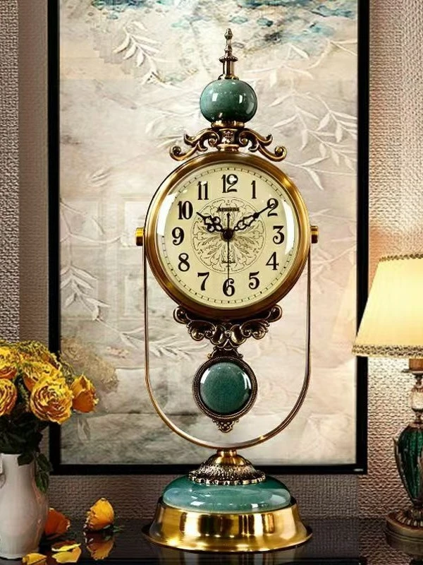 轻奢美式风格复古座钟客厅桌面创意装饰时钟