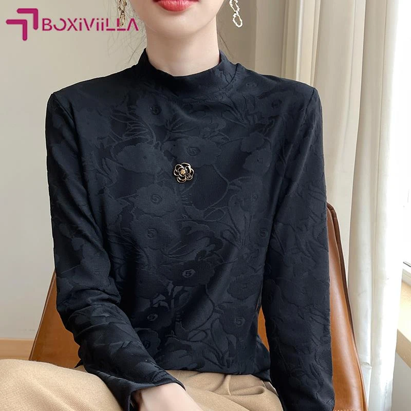 Boxiviilla高级感时尚半高领打底衫毛衣宽松洋气显瘦遮肚子轻奢