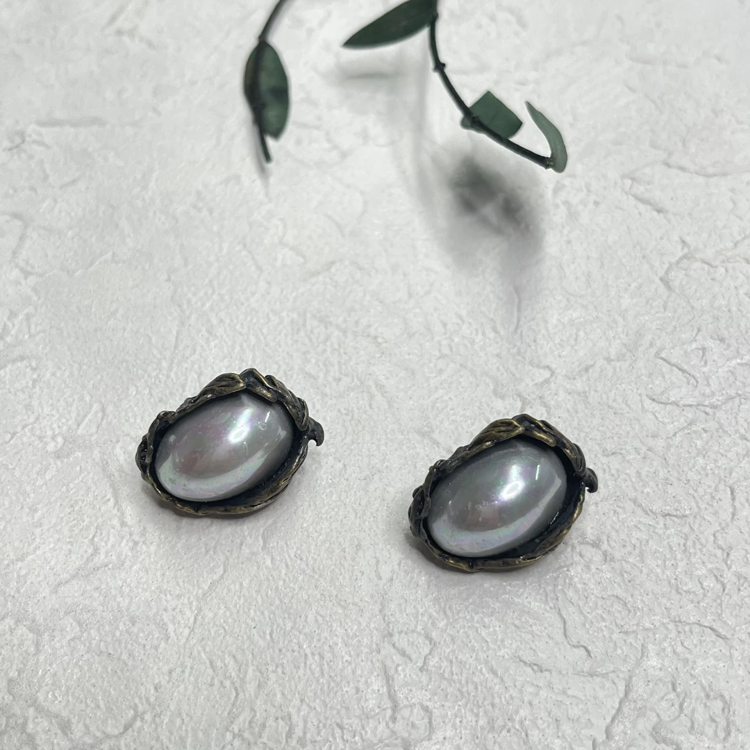 铜合金仿珍珠耳饰 【六六中古】孤品复古耳夹ap6773