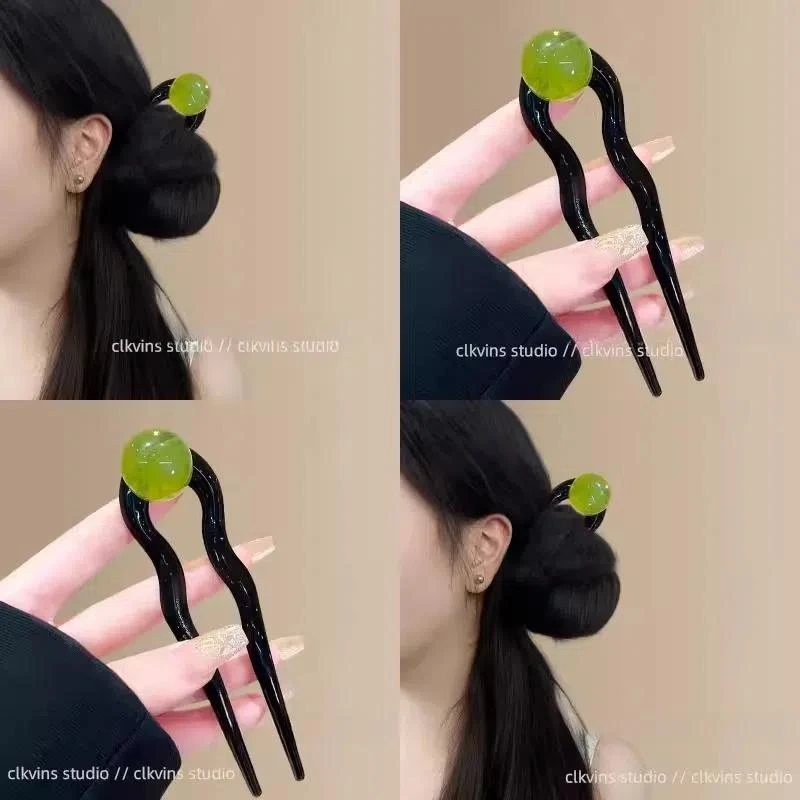 复古u型发簪女高级感后脑勺丸子头盘发神器简约气质发钗簪子头饰