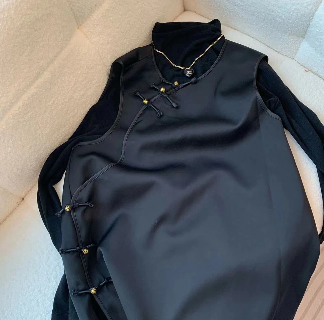 【WEN内购会】新中式气质百搭黑色马甲+内搭两件套WWTZ0044