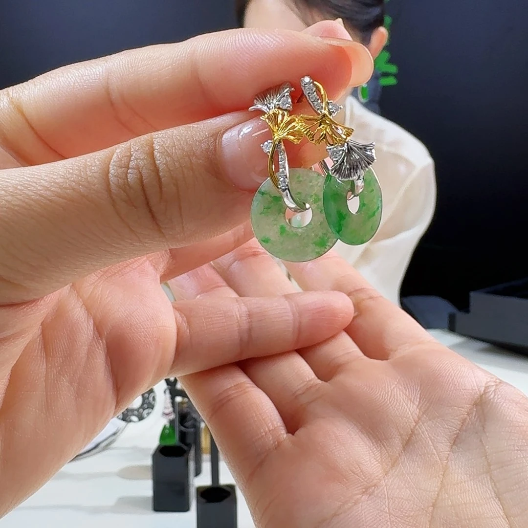 翡翠耳饰18K金镶嵌18k镶嵌