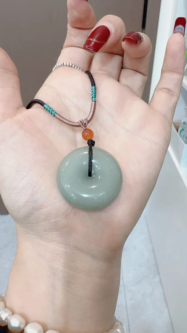 东陵玉钢板平安扣 毛衣链